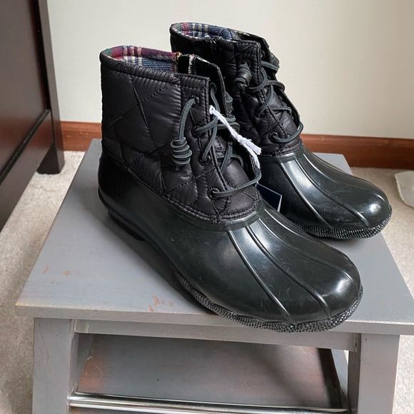 SPERRY Women 85529 Plaid Lined Waterproof Saltwater Quilted Duck Boots NEW NWOB - Picture 9 of 12